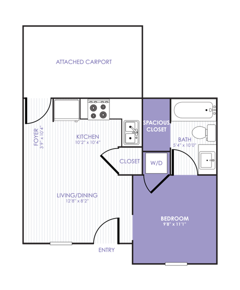 Floor plan for studio, 1 bath, 472 sqft